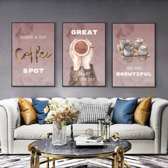 3入組咖啡廳裝飾畫，餐廳背景牆畫奶茶店牆畫，北歐現代極簡和高端感輕奢掛畫無框