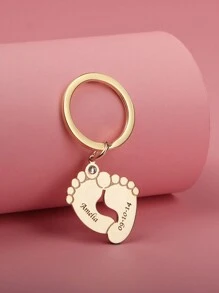 定制個性化名字與日期刻印的生辰石鑲嵌鑰匙扣，帶有足印，適用於父親節、母親節、情人節、生日、周年紀念、聖誕節、畢業典禮、家庭和朋友聚會等場合