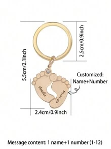 定制個性化名字與日期刻印的生辰石鑲嵌鑰匙扣，帶有足印，適用於父親節、母親節、情人節、生日、周年紀念、聖誕節、畢業典禮、家庭和朋友聚會等場合