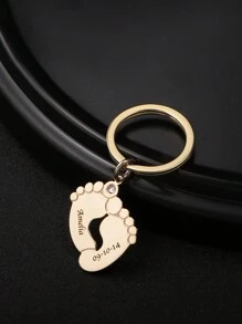 定制個性化名字與日期刻印的生辰石鑲嵌鑰匙扣，帶有足印，適用於父親節、母親節、情人節、生日、周年紀念、聖誕節、畢業典禮、家庭和朋友聚會等場合