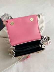 Fashionable Women's Handbag, Versatile New Crossbody Bag, Casual Colorblock Design, Small Square Bag, Wide Strap, Suitable For Party, Date, School, Outdoor Activities, And Makes A Great Gift - Watermelon Pink - View 6