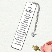 1入銀色不鏽鋼書籤，粉色蝴蝶款式，激勵名言激光雕刻，適用於老師、畢業、讀者、學生、朋友、母親等送禮之用 - 銀色 - 查看 2