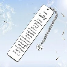 1入銀色不鏽鋼書籤，粉色蝴蝶款式，激勵名言激光雕刻，適用於老師、畢業、讀者、學生、朋友、母親等送禮之用 - 銀色 - 查看 3