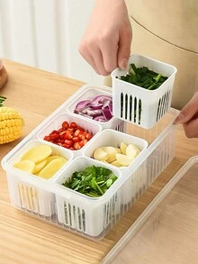 6-In-1 Versatile Kitchen Storage Box - Transparent, Detachable Compartments For Fruits, Vegetables, And More - Perfect For Refrigerator Organization And Meal Prep,Storage,Organizer,Organiser,Kitchen,Travel,Kitchen Items,Kitchen Tools,Kitchen Things. - White - View 3