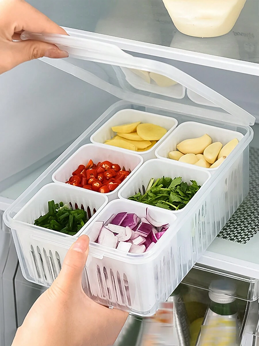 6-In-1 Versatile Kitchen Storage Box - Transparent, Detachable Compartments For Fruits, Vegetables, And More - Perfect For Refrigerator Organization And Meal Prep,Storage,Organizer,Organiser,Kitchen,Travel,Kitchen Items,Kitchen Tools,Kitchen Things. - White - View 1