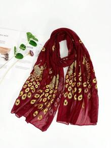 1pc Ladies Beach Accessories Solid Color Classic Breathable Peacock Pattern Gold-Stamped Scarf, Suitable For Beach Parties Christmas - Multicolor - View 17