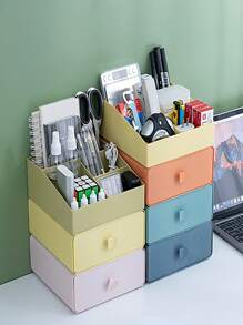 1pc Drawer-Style Storage Box, Plastic Organizer For Home Office Desktop, Dormitory Makeup Storage - Multicolor - View 4