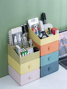 1pc Drawer-Style Storage Box, Plastic Organizer For Home Office Desktop, Dormitory Makeup Storage - Multicolor - View 5
