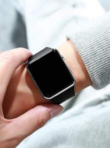 2 件/套时尚优雅方形儿童电子表黑色数字电子表带手链儿童礼物手表 - 黑色 - 查看 3