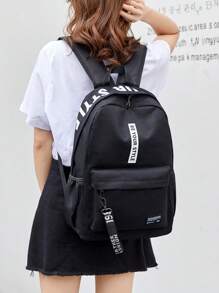 Stylish Schoolbag For Junior High School Students, School Backpack For Teen Girls Boys Bookbags Elementary High School Floral Laptop Bags Travel Daypack - Perfect For Outdoor Travel & Back To School, Backpack For School Kids Bookbags Student Black Backpacks For Teen Girls Preppy Casual Middle School Bag, Black. - Black - View 9