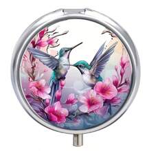 1pc Birds  Round Pill Box, Elegant Pill Box Case, Portable Medicine Tablet Vitamin Holder Organizer With 3 Component For Purse Pocket Travel Gift - Practical & Fashionable - Silver - View 3