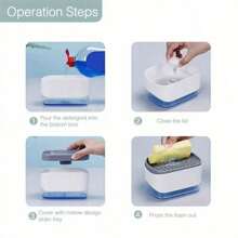 1 pieza Caja dispensador de jabón tipo de prensa,Dispensador de jabón de cocina tipo prensa con esponja, función de dispensación automática de líquido, ahorro de espacio y conveniente
