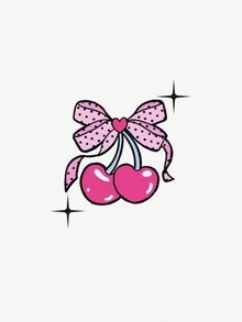 1入組可洗式暫時性貼紙紋身貼紙，PVC材質，可愛的少女風粉色櫻桃、草莓和粉色蝴蝶結，適用於潮人 - 彩色 - 查看 2