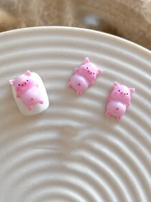 10 piezas Adornos de uñas lindos de cerdito, adorno de cerdo plano y de dibujos animados para uñas, accesorio DIY - Multicolor - Ver 8