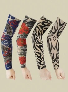 1pc/2pcs/3pcs Men's Casual Striped Animal Print Breathable Lightweight Arm Sleeve Sleeve Cover Punk Style Set, Suitable For Outdoor, Street Wear Sleeves Cover Arms White Gloves Arm Warmers Autumn Outfits Halloween Costumes Black Arm Sleeve