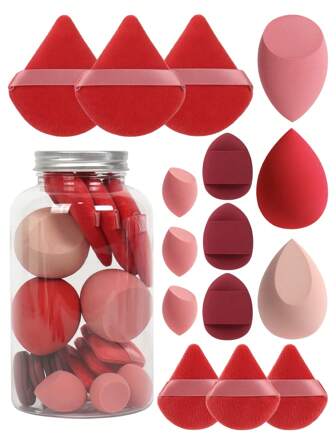 Makeup Sponge 15pcs With Storage Jar, Including 3 Makeup Sponges & 3 Mini Makeup Sponges & 3 Loose Powder Puffs & 3 Mini Loose Powder Puffs & 3 Mini Finger Air Cushion Puffs, Mix Cosmetics Beauty Sponge, Latex-Free Wet And Dry Dual-Use Cream Puff For Liquid, Cream, And Powder Foundation, Multicolored Makeup Sponge, Contains Air Cushion Puff, Latex-Free Mixed Sponge And Beauty Puff,Cheap,Stocking Stuffers,Makeup,Makeup Tools,Cheap Stuff,Gifts,Gifts For Women,Christmas Gifts