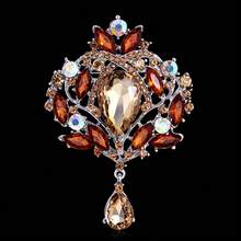 Luxury Big Glass And Rhinestone Crystal Teardrop Brooch Prom Party Gifts