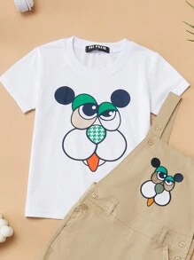 Conjunto Playera Algodon y Overol Short para Bebe Niño 1-5 Años Perro - Beis - Ver 2