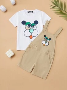 Conjunto Playera Algodon y Overol Short para Bebe Niño 1-5 Años Perro - Beis - Ver 1