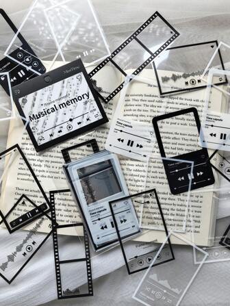 1包20件黑白相框音樂膠片裝飾貼紙，DIY拼貼必備