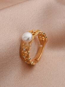 1 Stück 18 Karat vergoldeter Ring mit natürlicher Perle & kubischem Zirkonia, verstellbar für Frauen