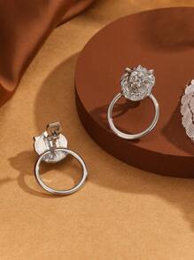 1pair Women's Retro Exaggerated Punk Lion Head Door-Knocker Earrings, Simple & Fashionable, No Piercing Clip-On Design In Silver Color - Silver - View 3