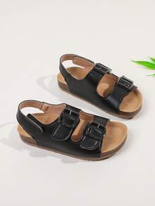 1 par de sandalias casuales simples y elegantes para niños, cómodas y antideslizantes con suela plana