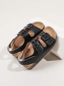 1 par de sandalias casuales simples y elegantes para niños, cómodas y antideslizantes con suela plana