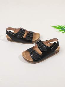 1 par de sandalias casuales simples y elegantes para niños, cómodas y antideslizantes con suela plana