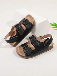 1 par de sandalias casuales simples y elegantes para niños, cómodas y antideslizantes con suela plana