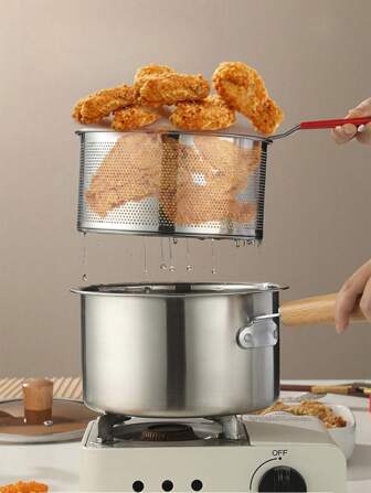 Sus304 Stainless Steel Noodle Strainer Pot, Fryer, Cooker With Filter Net, Oil Drainer, Soup Pot, Milk Pot, Cooking Accessories, Suitable For Induction Cooker And Gas Stove, Multifunctional Pan Seafood Boil