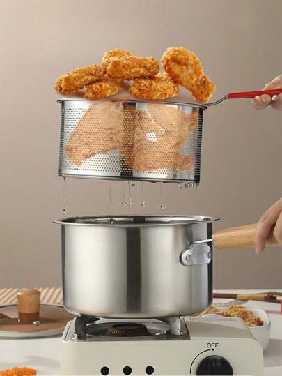 Cestello in acciaio inossidabile SUS304 per spaghetti, friggitrice, pentola con rete filtrante, scolatore per olio, pentola per zuppe, pentola per latte, accessori per la cucina, adatto per piastre a induzione e fornelli a gas, padella multifunzione per cottura di frutti di mare