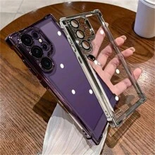 1pc Silver Electroplated Airbag Anti-Fall Space Case With Built-In Lens Film, Acrylic Transparent Backboard + TPU Silicone Soft Edge PC Hard Shell Full Coverage Luxury Phone Case Compatible With Apple, Galaxy, Dust-Proof Hole Edge Thickened Design - Silver - View 6