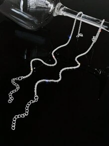 2pcs/Set Double Layer Simple Silver Bling Bling Chain Anklet Accessories For Women - Silver - View 4