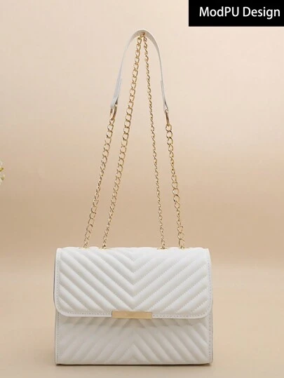 Mini Quilted Flap Crossbody Bag, Synthetic Leather Shoulder Purse With Chain Strap, Ladies Fashion Accessory For Summer