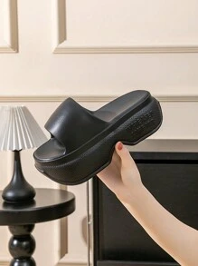 Women's Indoor Summer Silent Slippers, Non-Slip Slippers In The Bathroom, Women's Simple Style Slip Shoes - Black - View 4