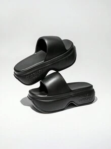 Women's Indoor Summer Silent Slippers, Non-Slip Slippers In The Bathroom, Women's Simple Style Slip Shoes - Black - View 6