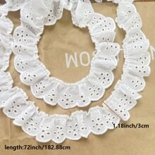 1Roll/2Yards 3cm Width Handmade DIY Clothing Material White Hollow Out Embroidered Pleated Lace Trim For Clothes, Curtains, And Crafts - White - View 2