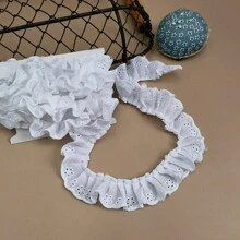 1Roll/2Yards 3cm Width Handmade DIY Clothing Material White Hollow Out Embroidered Pleated Lace Trim For Clothes, Curtains, And Crafts - White - View 4