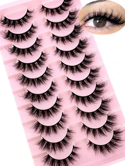 10 Paar gefälschte Nerz-Wimpern, handgefertigt, falsche Wimpern für natürliches Make-up, Simulation von kreuzweisen, unordentlichen 3D D-gekräuselten Wimpern, Wimpernstreifen