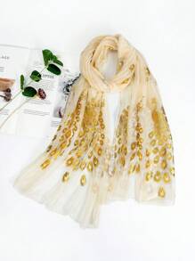 1pc Ladies Beach Accessories Solid Color Classic Breathable Peacock Pattern Gold-Stamped Scarf, Suitable For Beach Parties Christmas - Multicolor - View 13