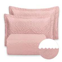 Kit Cobre Leito Camili SUPER KING 3 pçs colcha dupla face matelado ultrassônico com aba - Rosê - Visão 4