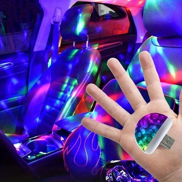 USB Car-Mounted Mini Magic Light, Voice-Controlled LED, Party Disco Atmosphere Light, Rotating Stage Light