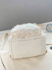 Fashionable Kids Casual Backpack With Small Flowers And Sequins