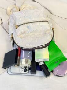 Fashionable Kids Casual Backpack With Small Flowers And Sequins