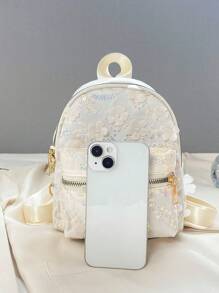 Fashionable Kids Casual Backpack With Small Flowers And Sequins