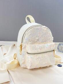 Fashionable Kids Casual Backpack With Small Flowers And Sequins