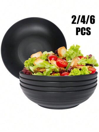2/4/6PCS 黑色塑料碗，适用于面条、米饭、汤、沙拉和麦片，适用于家庭厨房、餐厅、露营、野餐、茶会、厨房、圣诞礼物、学校用品
