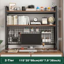 Estantería de escritorio de 2 niveles, organizador de mesa, estante para escritorio de computadora, encimera de madera, estantería de escritorio para computadora, estantería para suministros de oficina en el hogar - Marrón - Ver 4