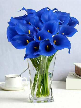 4pcs/10pcs-Artificial Calla Lily Flower Bouquet, Fake Flower Bouquet, Artificial Breath Flower, Suitable For Party Garden Decoration, Living Room Bedroom Table Office Decoration, Spring And Winter Decoration (Blue), Flower Arrangement, Chinese New Year, Winter Decoration, Imitation Flower, Valentine Day, Gift Gifts Birthday Graduation